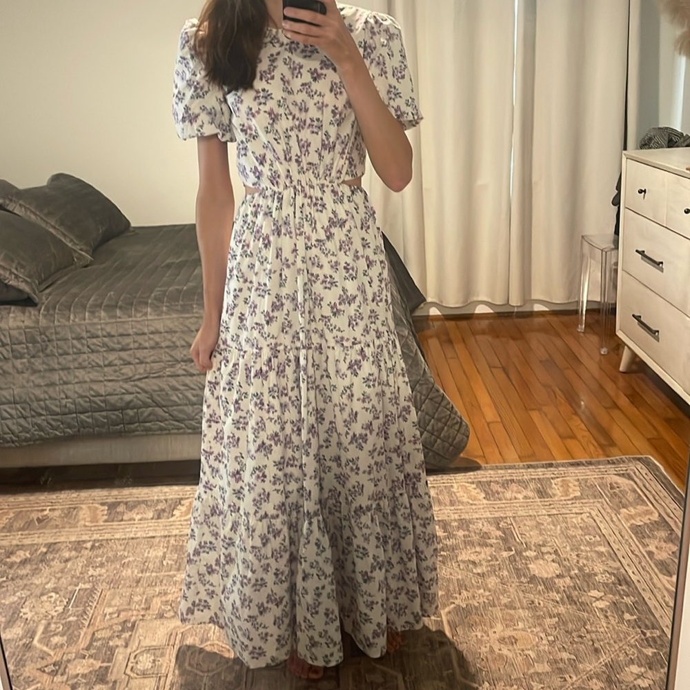 WAYF puff sleeve cut out maxi dress
